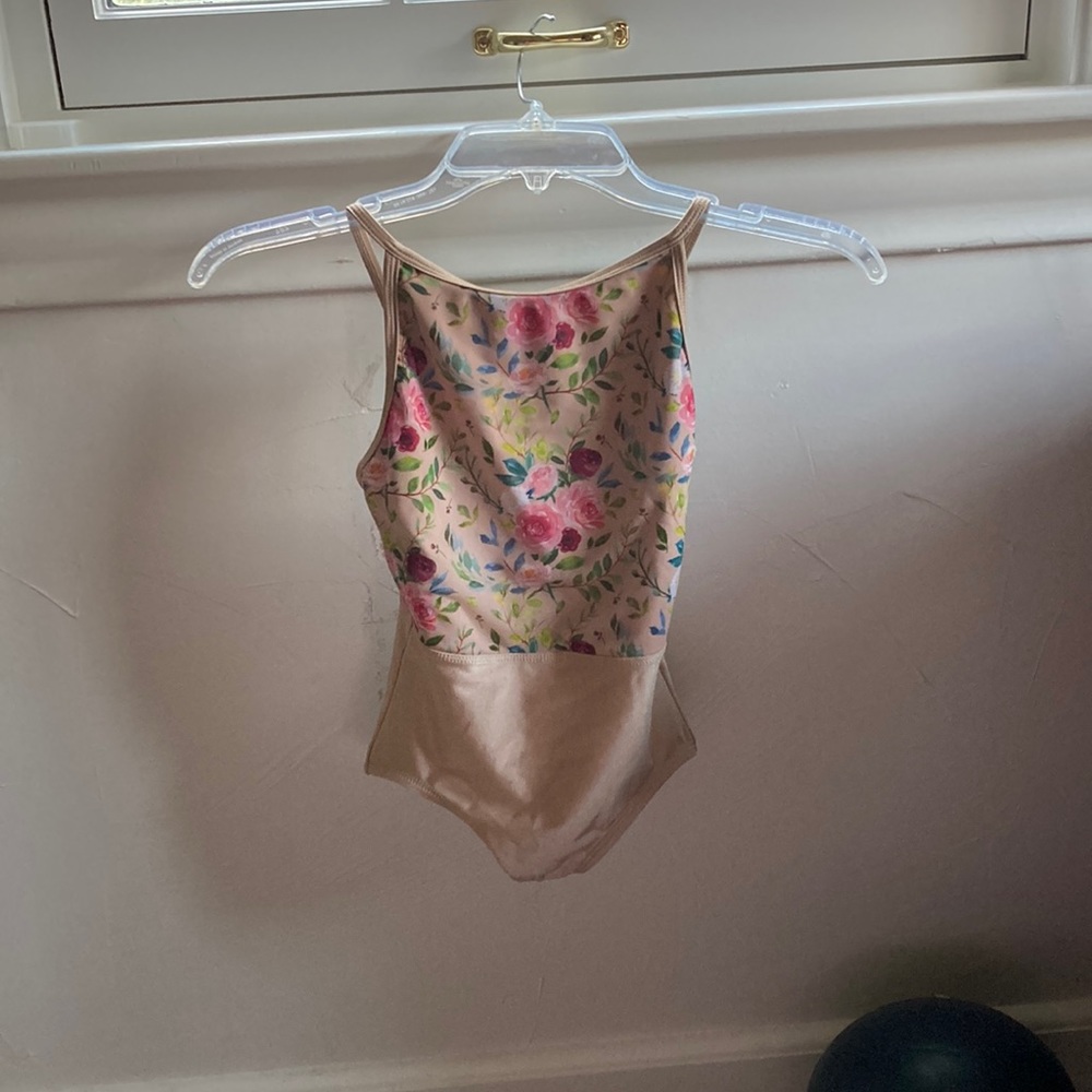 Floral and Tan Ballet Leotard